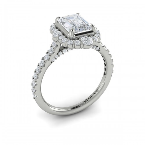 Cathedral Arch Halo Emerald Cut Engagement Ring