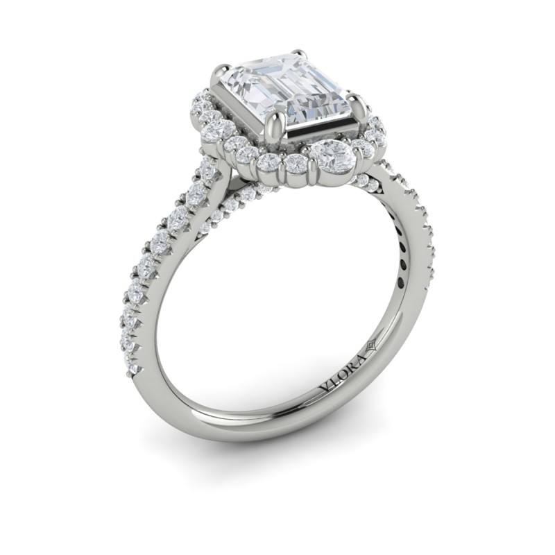 Cathedral Arch Halo Emerald Cut Engagement Ring