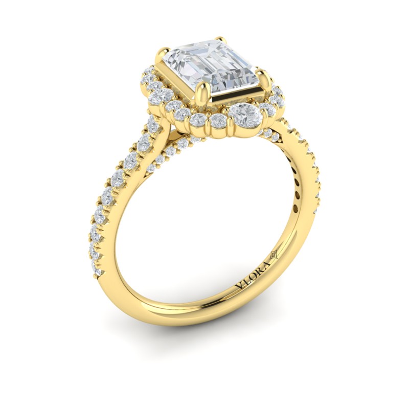 Cathedral Arch Halo Emerald Cut Engagement Ring