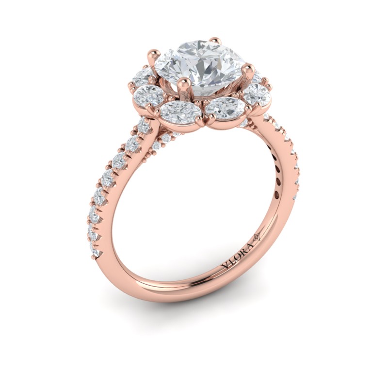 Unique Oval Halo Round Engagement Ring
