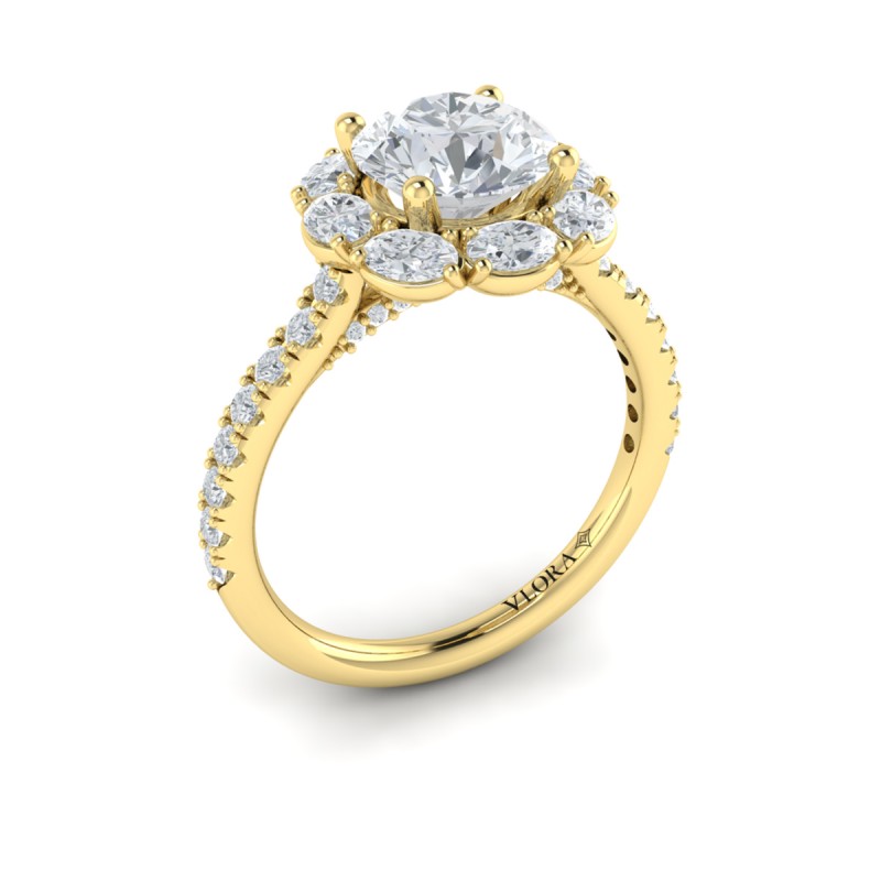 Unique Oval Halo Round Engagement Ring