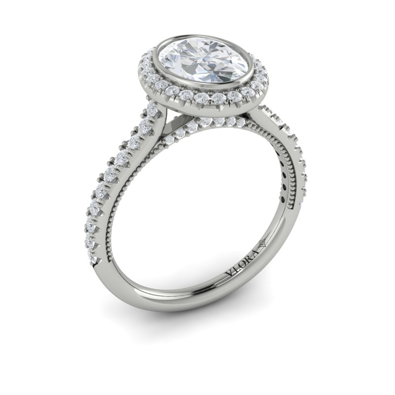 Vlora Halo, Bezel, Modern Vintage Engagement Ring