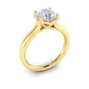 14K YELLOW GOLD FOUR PRONG TRELLIS HEAD POLISHED SHANK MOUNTING (1.5CT ROUND CENTER)