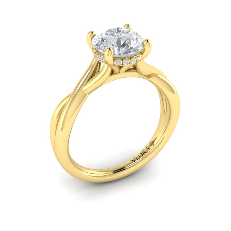 Entwined Solitaire Engagement Ring with Hidden Halo