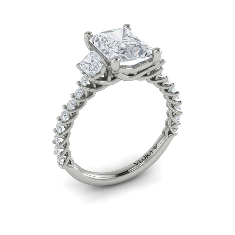 Interwoven Emerald Cut Three Stone Engagement Ring