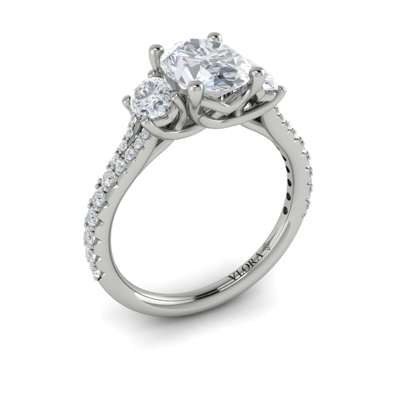 Vlora Three Stone, Split Shank Engagement Ring