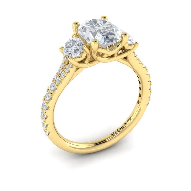 Vlora Three Stone, Split Shank Engagement Ring