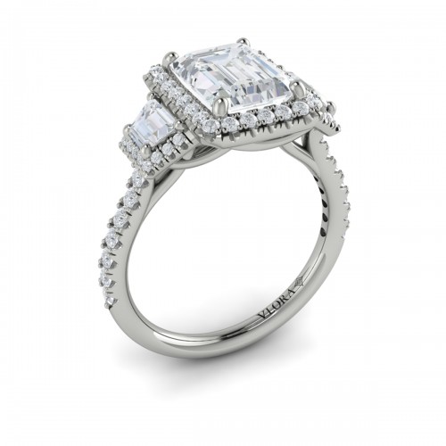Vlora Three Stone, Halo Engagement Ring