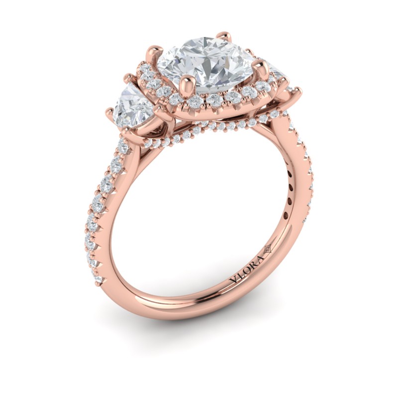 Vlora Three Stone, Halo Engagement Ring