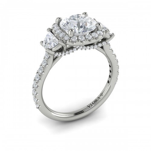 Vlora Three Stone, Halo Engagement Ring