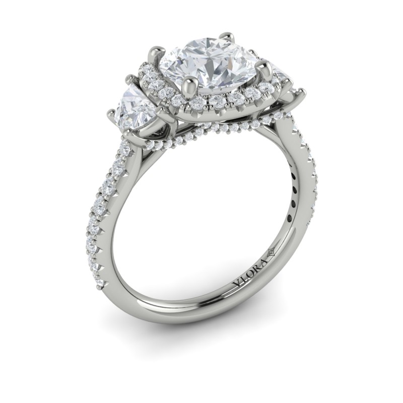 Vlora Three Stone, Halo Engagement Ring
