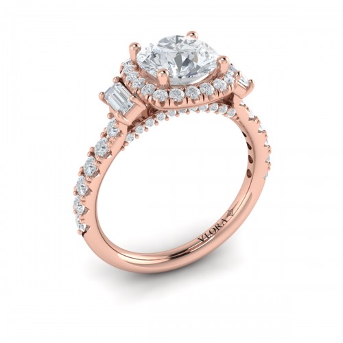 Vlora Three Stone, Halo Engagement Ring