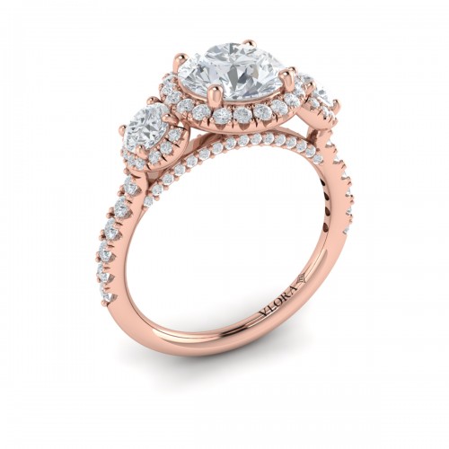 Vlora Three Stone, Halo Engagement Ring