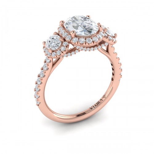 Vlora Three Stone, Halo Engagement Ring