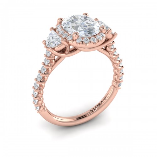 Vlora Three Stone, Halo Engagement Ring