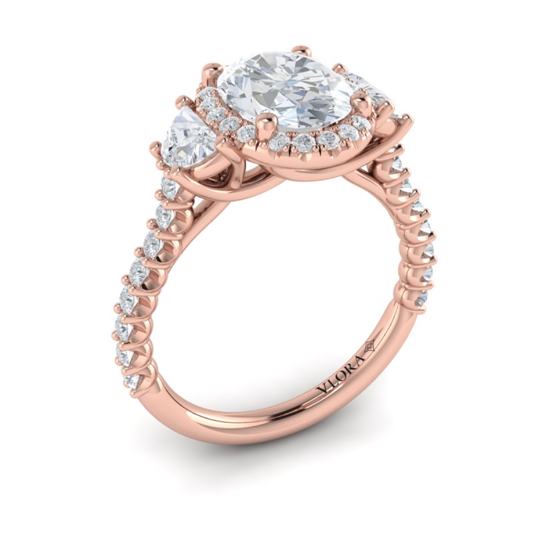 Vlora Three Stone, Halo Engagement Ring