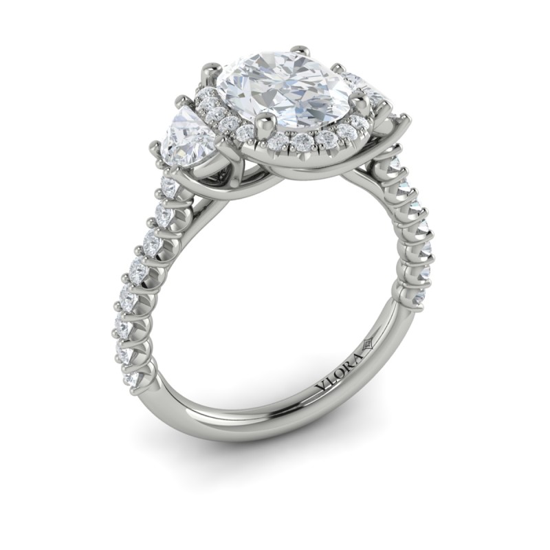 Vlora Three Stone, Halo Engagement Ring