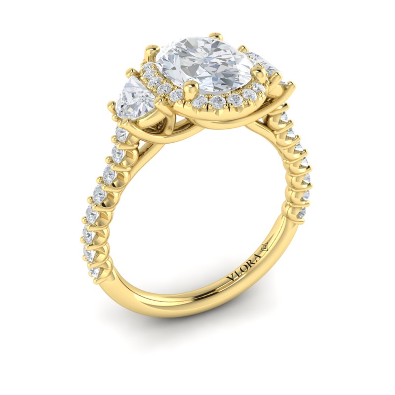 Vlora Three Stone, Halo Engagement Ring