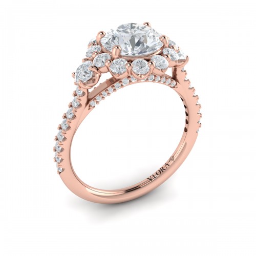 Vlora Three Stone, Halo Engagement Ring