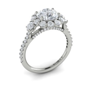 Vlora Three Stone, Halo Engagement Ring