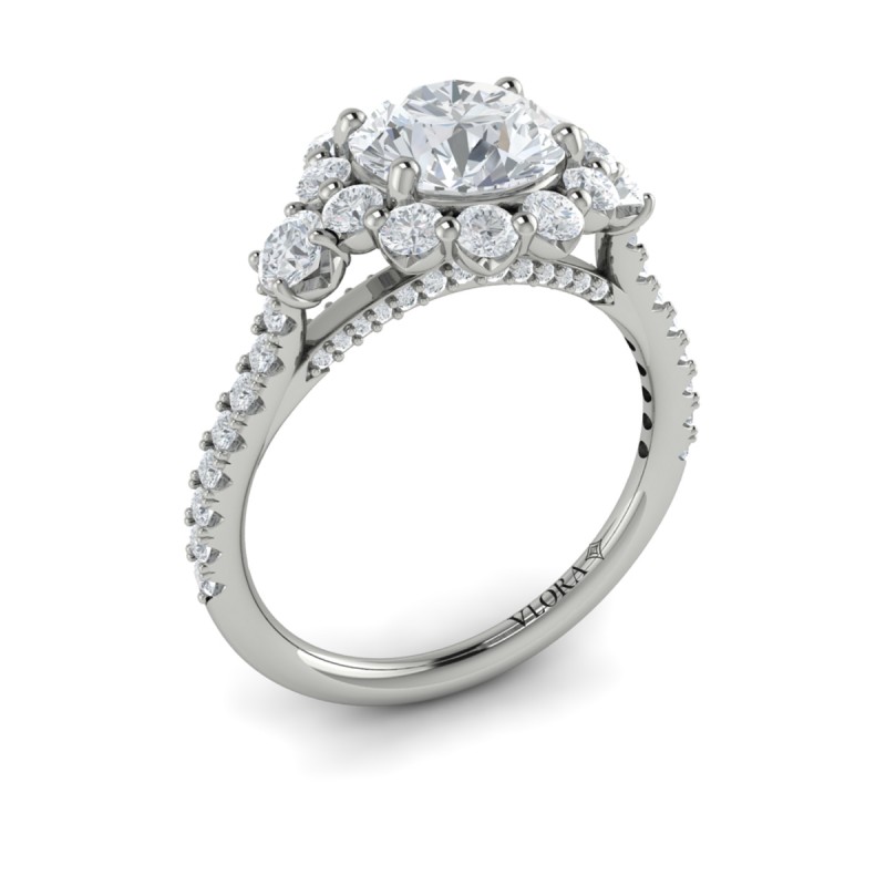 Vlora Three Stone, Halo Engagement Ring