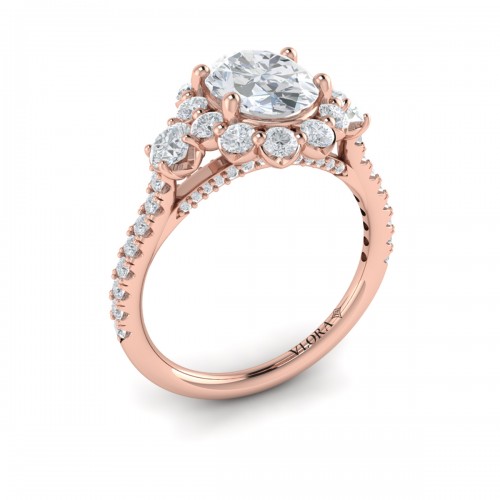 Vlora Three Stone, Halo Engagement Ring