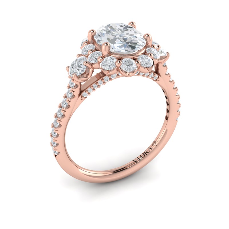 Vlora Three Stone, Halo Engagement Ring
