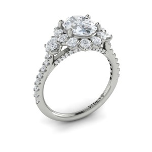 Vlora Three Stone, Halo Engagement Ring