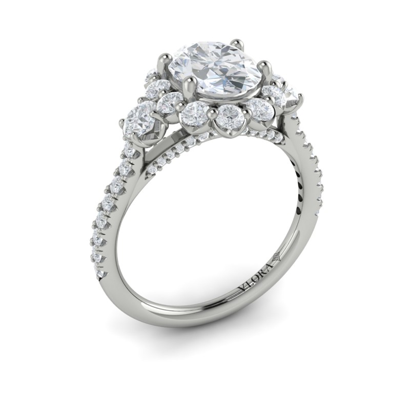 Vlora Three Stone, Halo Engagement Ring
