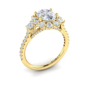 Vlora Three Stone, Halo Engagement Ring