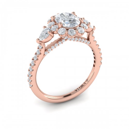 Vlora Three Stone, Halo Engagement Ring
