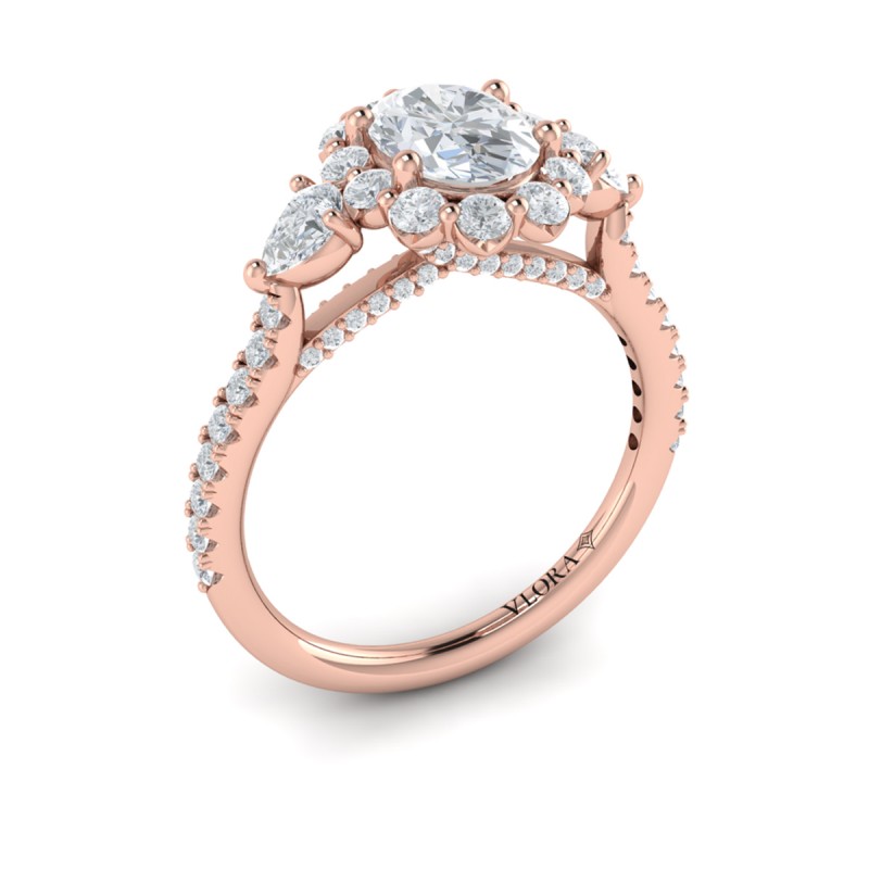 Vlora Three Stone, Halo Engagement Ring
