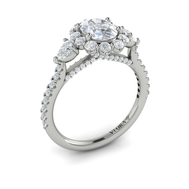 Vlora Three Stone, Halo Engagement Ring