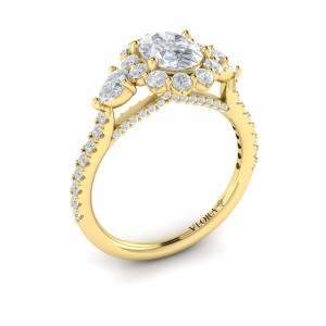 Vlora Three Stone, Halo Engagement Ring