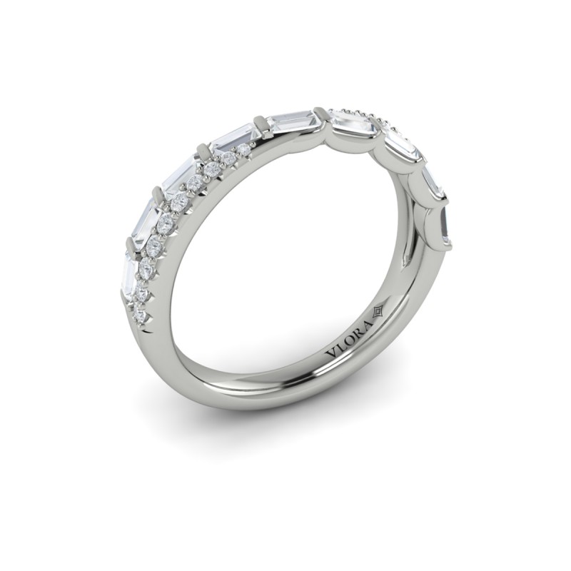 Crossed Baguette and Round Stackable Band