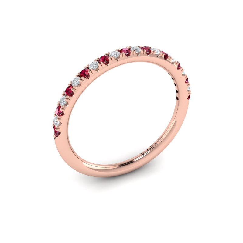 Slim Ruby and Diamond Stackable Band
