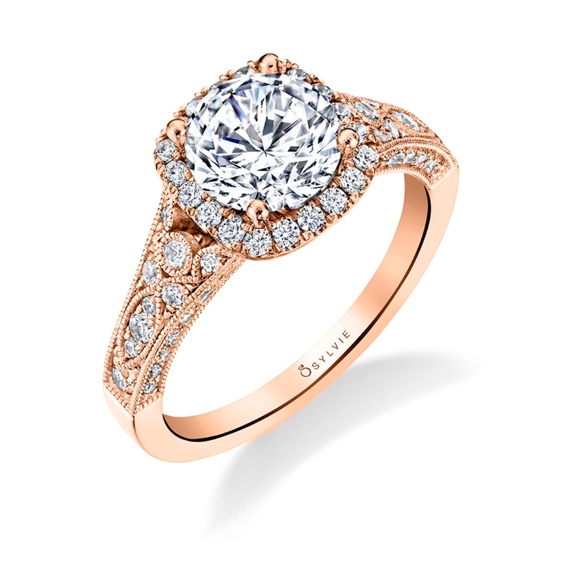 Round Cut Modern Vintage Cushion Halo Engagement Ring - Cheri