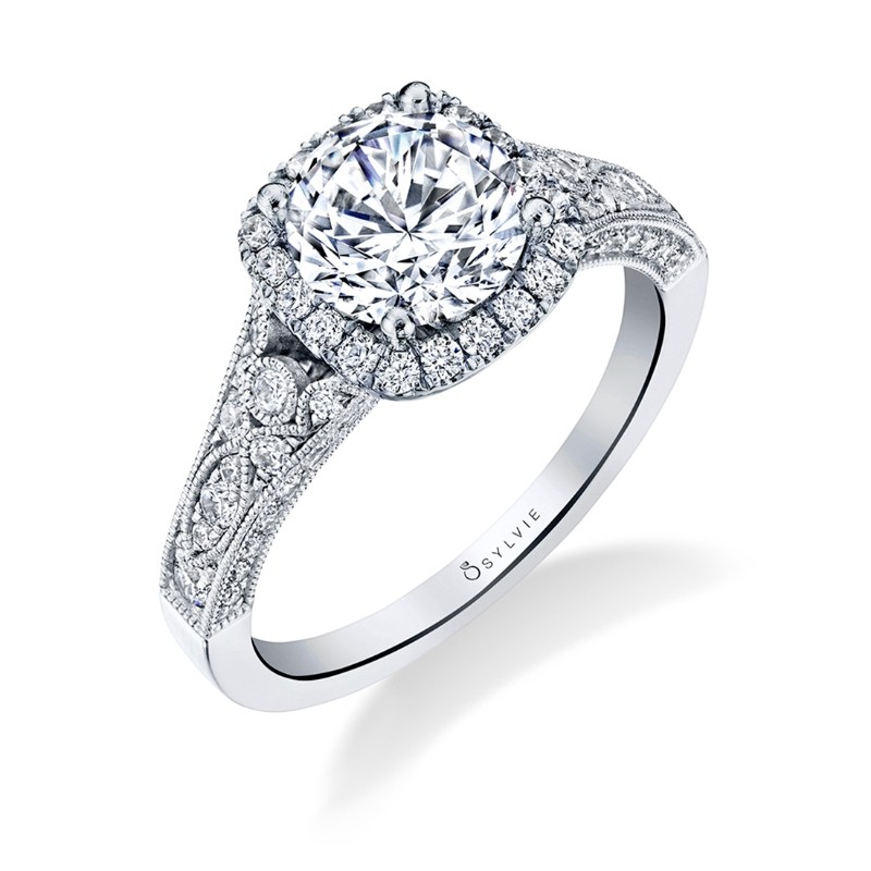 Round Cut Modern Vintage Cushion Halo Engagement Ring - Cheri