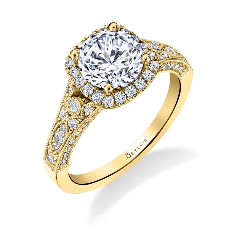 Round Cut Modern Vintage Cushion Halo Engagement Ring - Cheri