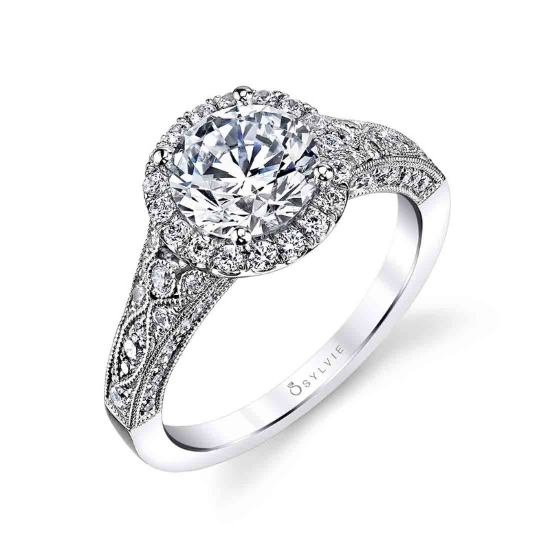 Round Cut Modern Vintage Halo Engagement Ring - Cheri
