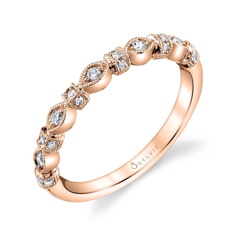 Vintage Inspired Rose Gold Stackable Band - Leandre