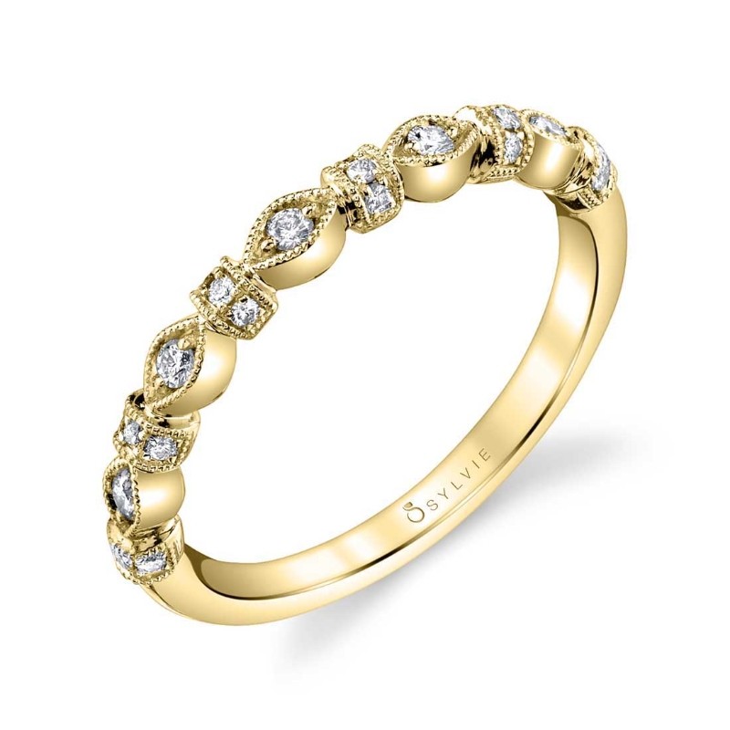 Vintage Inspired Yellow Gold Stackable Band - Leandre