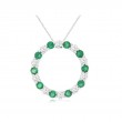 14K WHITE GOLD CIRCLE PENDANT WITH .50CTTW ROUND EMERALDS ALTERNATING WITH .50CTTW ROUND I1 CLARITY & HI COLOR DIAMONDS ON A PENADNT CHAIN