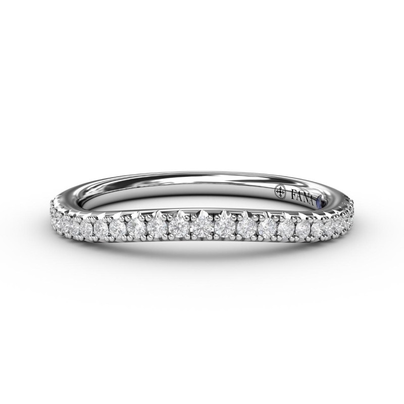 14K WHITE GOLD CURVED BAND WITH .18CTTW ROUND SI CLARITY & GH COLOR DIAMONDS