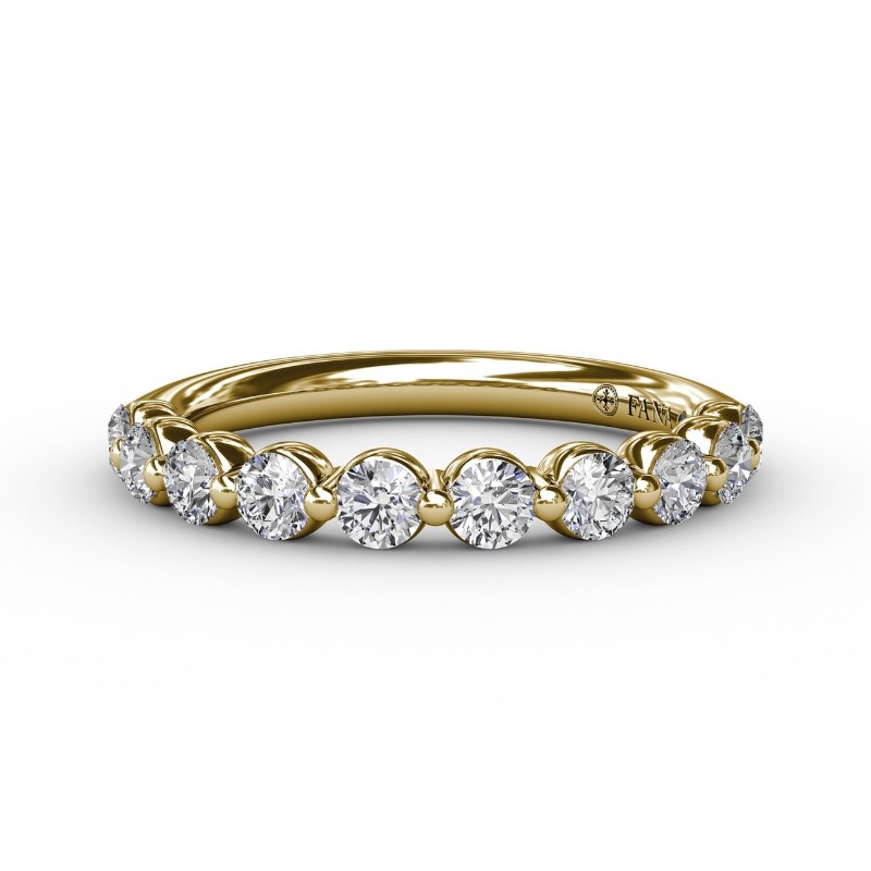 18K YELLOW GOLD SINGLE PRONG BAND WITH (10) .65CTTW ROUND SI CLARITY & GH COLOR DIAMONDS FINGER SIZE 4
