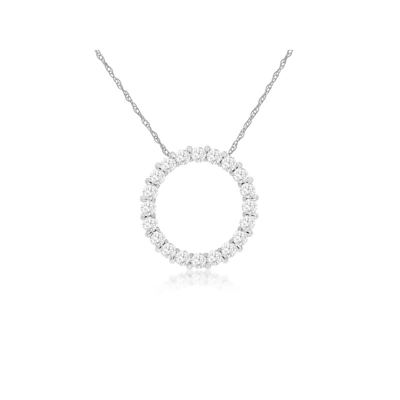 14K WHITE GOLD CIRCLE PENDANT WITH .25CTTW ROUND I1 CLARITY & HI COLOR DIAMONDS ON A PENDANT CHAIN