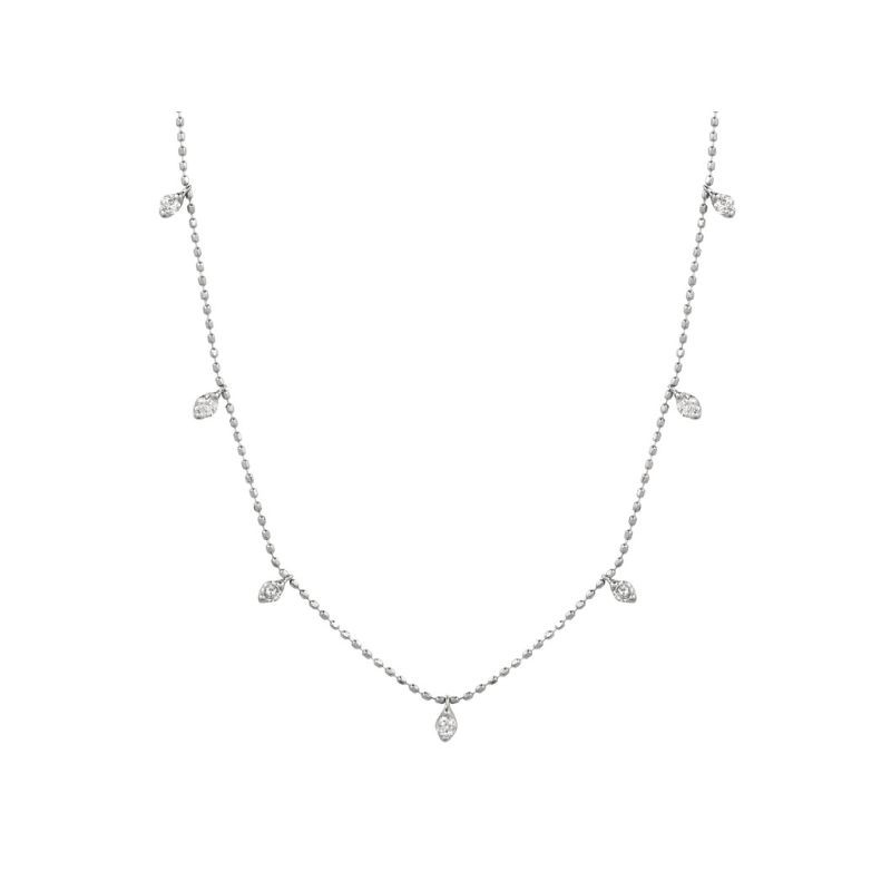 14K WHITE GOLD BEADED CHAIN SET WITH .50CTTW ROUND I1 CLARITY & HI COLOR DIAMOND DROPS