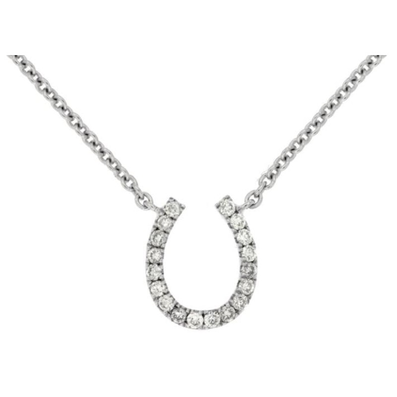 14K WHITE GOLD HORSESHOE PENDANT WITH .10CTTW ROUND I1 CLARITY & HI COLOR DIAMONDS ON AN 18