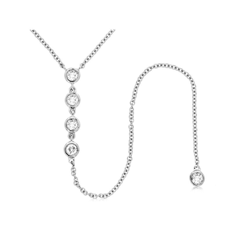 14K WHITE GOLD Y NECKALCE WITH .26CTTW ROUND I1 CLARITY & HI COLOR BEZEL SET I1 CLARITY & HI COLOR DIAMONDS