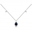 14K WHITE GOLD .88CT PEAR SHAPED SAPPHIRE PENDANT WITH .12CTTW ROUND I1 CLARITY &HI COLOR DIAMONDS SET IN THE HALO AND DROPS ON A CABLE CHAIN